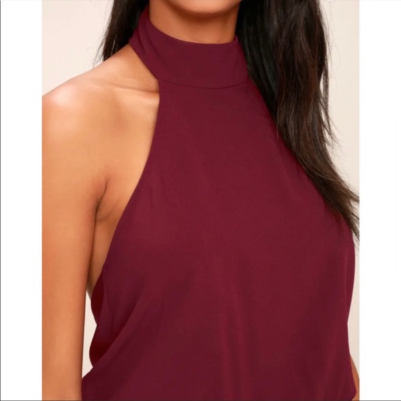 Lulu’s Moment For Life Wine Red Halter Jumpsuit NWT Small - Picture 5 of 11
